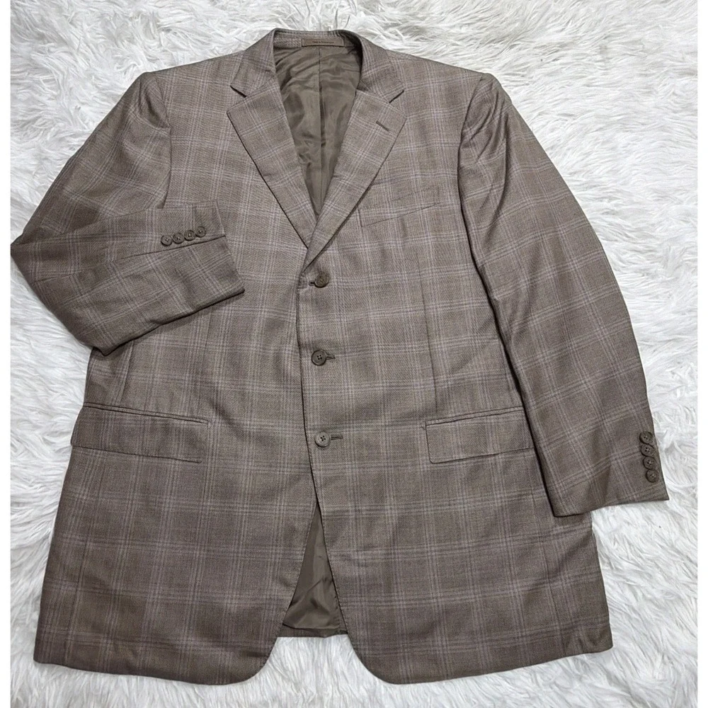 CURRENT Zegna Sport Coat Blazer Mens 46 Windowpane Check Taupe Silk Blend New!‎